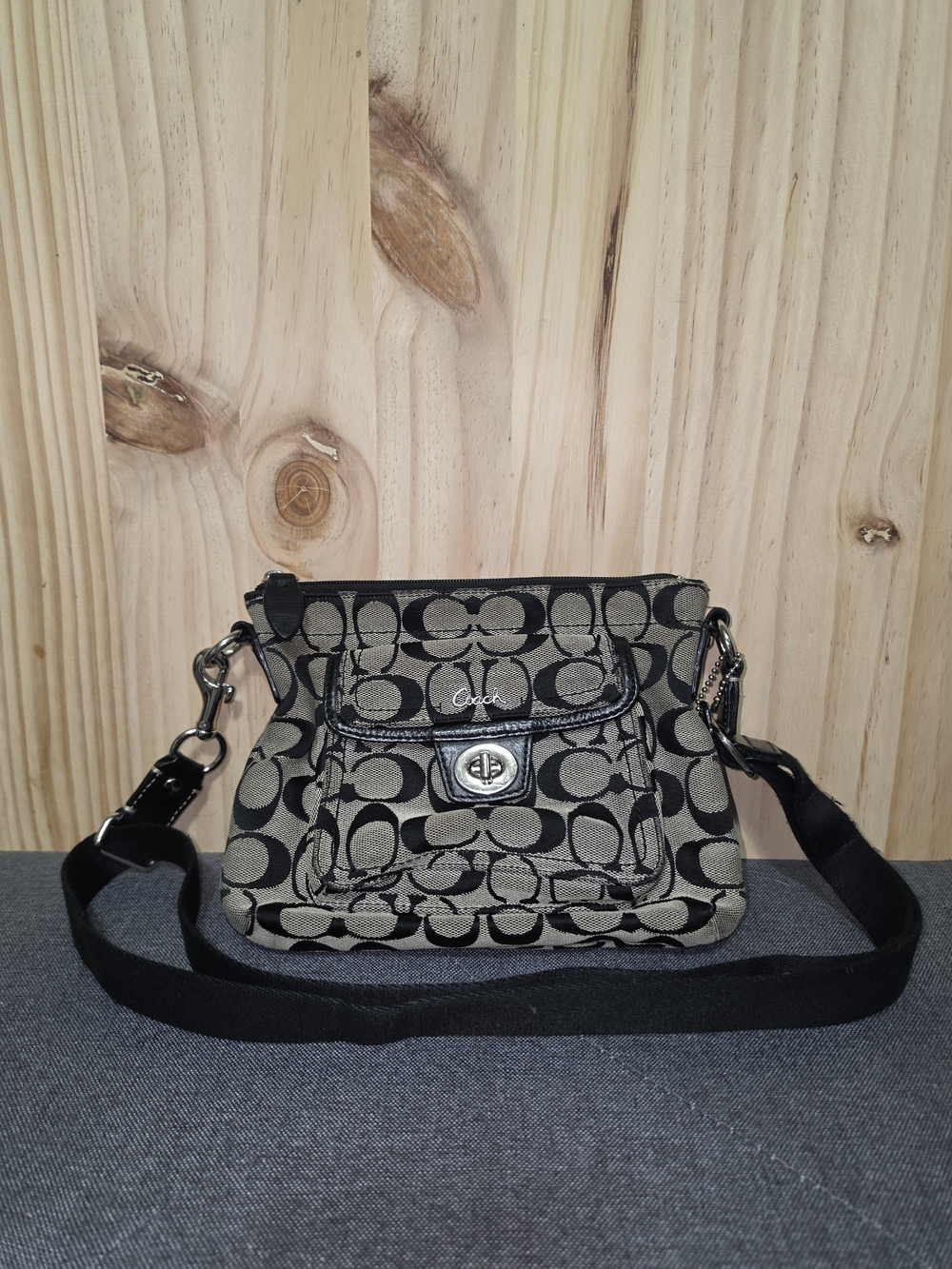 Coach Signature Canvas Crossbody Bag in Black and Tan